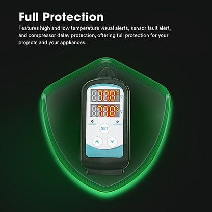 VIVOSUN 1500W Digital Temperature Controller, 2-Stage Outlet Thermostat Heating and Cooling Mode, Thermostat with Dual LED Display, for Homebrew Fermenter Greenhouse Terrarium, 110-240V 20A 1500W