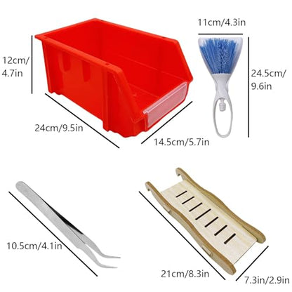 Reptile Digging Box Plastic Leopard Gecko Burrowing Habitat Hide Box with Wooden Ladder Compatible with Terrariums Tailored for Juvenile Bearded Dragons and Snake in Compact Setups (Red) - color: Red