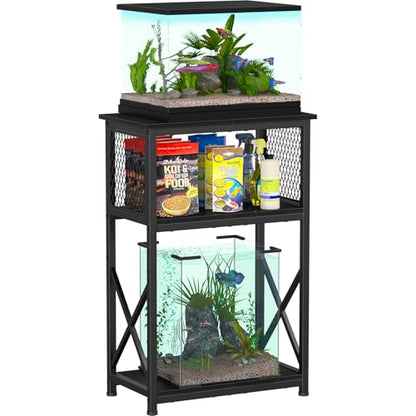 Snughome 10 Gallon Aquarium Stand with Storage, 3 Tier Heavy Metal Fish Tank Stand Shelf 20.47" x 11.42" x 30.91", Black - color: Black