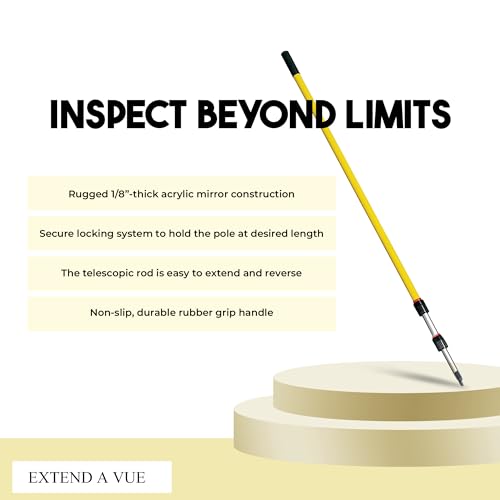 Inspection Mirror - Telescoping Heavy Duty, Lightweight & Durable, 4 ft - 12 ft Pole, 8 x 10 inch Acrylic Mirror - size: 8 x 10 inch Acrylic Mirror, style: 4 ft - 12 ft Pole