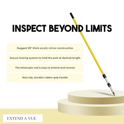 Inspection Mirror - Telescoping Heavy Duty, Lightweight & Durable, 4 ft - 12 ft Pole, 8 x 10 inch Acrylic Mirror - size: 8 x 10 inch Acrylic Mirror, style: 4 ft - 12 ft Pole