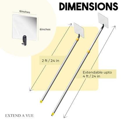 Inspection Mirror Telescoping Pole, Lightweight & Durable, 2 ft - 4 ft Pole, 6 x 6 inch Acrylic Mirror - size: 6 x 6 inch Acrylic Mirror, style: 2 ft - 4 ft Pole