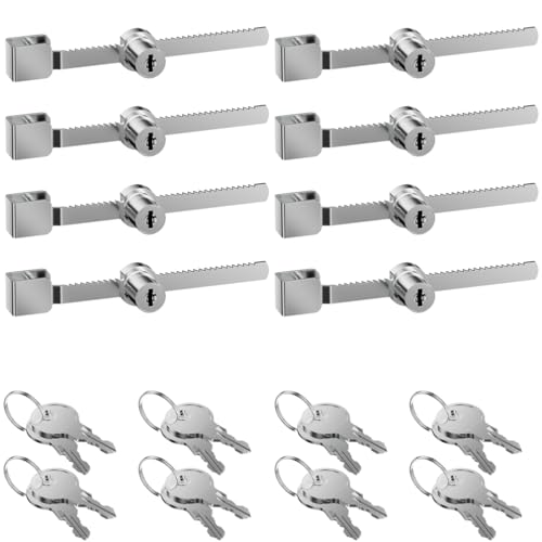 Sliding Glass Door Ratchet Lock with Chrome Finish – Keyed Alike, Fits 4-8mm Glass, Secure Showcase Display Case Lock for Cabinets, Retail Stores & Home Use - 8 Pack - size: 8 Pack
