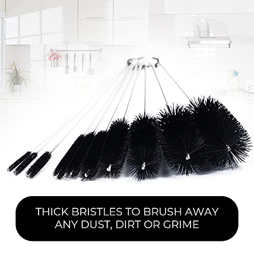 10" Extra Long Tube Brush Set - Large 5 Pack - Black | Flexible nylon straw brushes for bottles, cleaning straws, pipe cleaners, glass, keyboard, detailing and deep cleaning - color: Black, size: Large 5 Pack (8mm 12mm 16mm 20mm 24 mm)