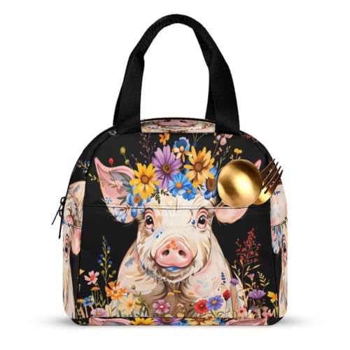 Pig Flowers Lunch Bag for Women Men | Insulated Lunch Box Leakproof Food Meal Containers Reusable Foldable 6L Capacity Lunch Tote Bags for Work Picnic Travel - color: style-8