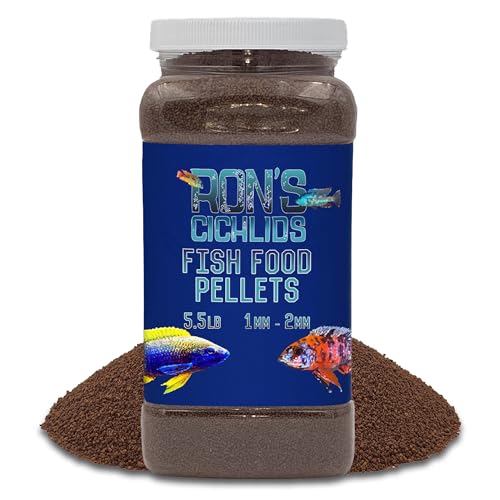 RON'S CICHLIDS Juvie Blend African Cichlid Fish Food, Premium Tropical Fish Food Pellets with Protein, Veggies & Fruits for Healthier, Brighter & Bigger Tropical Fish & Cleaner Tanks, 5.5 LB - size: 5.5 Pound (Pack of 1)
