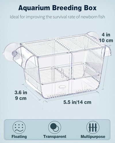 Pawfly Aquarium Fish Breeding Box, Fish Tank Hatchery Incubator with 6 Suction Cups Acrylic Hatching Box for Baby Fish Shrimp Betta Medium Acclimation Isolation Box