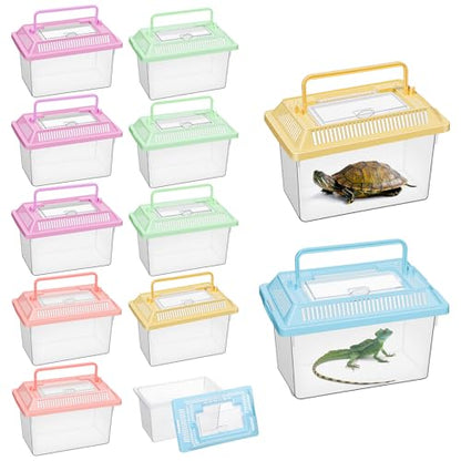 12 PCS 7"×4.3"x4.3" Large Plastic Reptile Terrariums Carrier Cage Snake Breeding Box Hatching Container Clear Fish Tank with Ventilated Lid for Spider, Tarantula, Hermit Crab, Lizard, Turtle