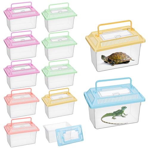 12 PCS 7"×4.3"x4.3" Large Plastic Reptile Terrariums Carrier Cage Snake Breeding Box Hatching Container Clear Fish Tank with Ventilated Lid for Spider, Tarantula, Hermit Crab, Lizard, Turtle