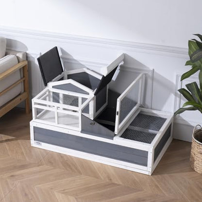 VEVOR 3-Room Tortoise House,Tortoise Habitat with Balcony & 2 Stories, Wooden Tortoise Enclosure Indoor & Outdoor with Ramp, Tray, Openable Roof, Large Reptile Cage, 44" x 25.6"x 24"