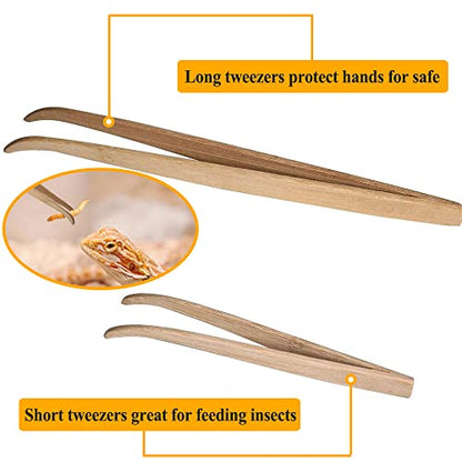 Reptile Feeder Tongs, Bamboo Tweezers for Lizard Gecko | Two-size bamboo tong set keeps hands safely away when feeding lizards, geckos, turtles, iguanas & bearded dragons