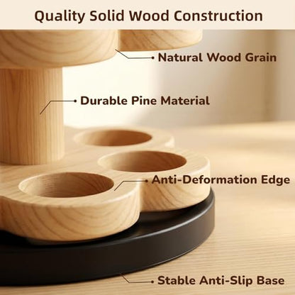 360° Rotating Wooden Egg Holder for 30 Eggs (Wood) | petal-shaped tray, 5 tiers, 6 egg slots per layer, solid wood, farmhouse countertop organizer, for kitchen and Easter display - color: Wood