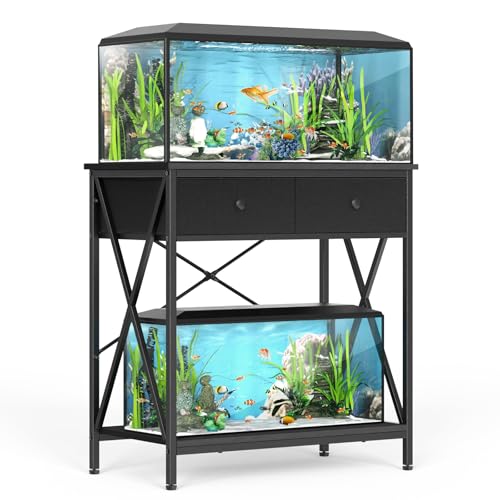 Fish Tank Stand with Storage, 20-29 Gallon Aquarium Stand Easy Clean | Heavy Duty Metal, 2-Tier Breeder Reptile Turtle Terrarium Stand Fits Office Home,30.7" x 16.5" MDF Tabletop, 330lbs Capacity - color: Black, size: 20-29 Gallon