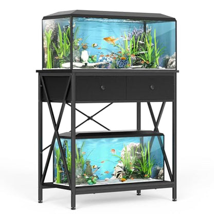 Fish Tank Stand with Storage, 20-29 Gallon Aquarium Stand Easy Clean | Heavy Duty Metal, 2-Tier Breeder Reptile Turtle Terrarium Stand Fits Office Home,30.7" x 16.5" MDF Tabletop, 330lbs Capacity - color: Black, size: 20-29 Gallon