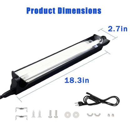 KINGYEENUO T8 UVB Reptile Light Fixture HO UVB Bulb Lighting Combo Kit, 10.0 UVB Light for Reptiles Terrarium Hood, 15W Reptile Light Bar UVA UVB Desert Lamp for Bearded Dragon Turtle Tank, 18Inch