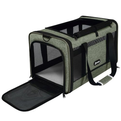 GAPZER Medium Cat Carrier Bag Lightweight, Soft-Sided Small Pet Carry Crate | 18 x 11 x 11 Light Weight Yorkie Kennel up to 15 lbs for Indoor House, Top Entry Bunny Canvas Bag Vet Visit Easy Clean Olive - color: Olive