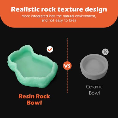 AZV Small Reptile Food Water Rock Bowls,Luminous Amphibian Feeding Dish,Resin Rock Worm Feeder Terrarium for Lizards,Chameleon,Leopard Gecko,Frog,Bearded Dragons,Snake,Hermit Crabs,Turtle Spider Pet - size: Small(3.4*5.5*1.2in)