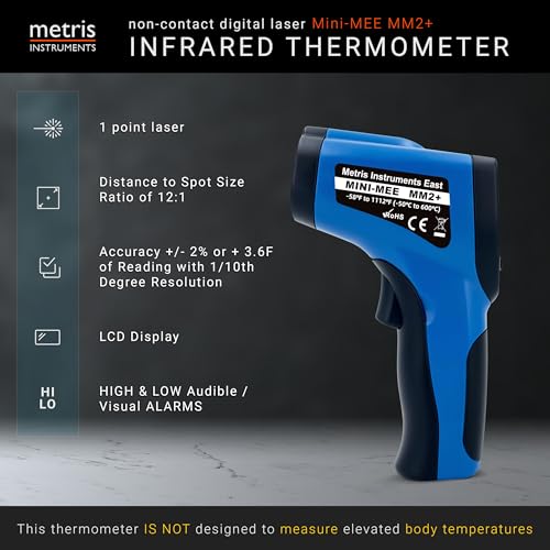 Metris MM2+ Infrared Thermometer Gun -58°F to 1112°F Laser Temp Gun | 1.5% Accuracy