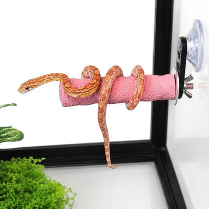 Pink Resin Snake Climbing Branch, 4.1" Gourd-Shaped Reptile Ledge with Strong Suction Cup, Easy to Clean Terrarium Accessories for Corn Snakes and Small Reptiles (3.7 oz)