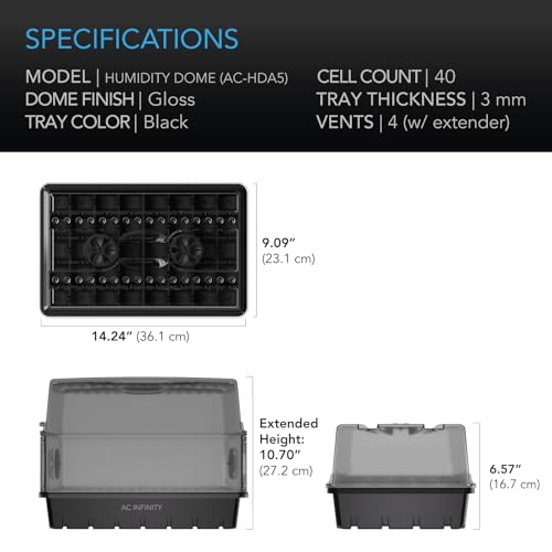 AC Infinity Humidity Dome, Heavy-Duty Germination Kit with 3 mm Thick Dome, Sturdy Drip Tray, 5x8 Cell Seedling Tray, and Vented Height Extension Panels, for Seed Starting, Propagation, Cloning Plants | Dome, Sturdy Drip Tray, 5x8 Cell Seedling Tray, Vent