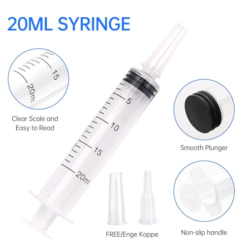 10 Pack 20ml Syringes Without Needle, Sterile & Individually Sealed, Large Plastic Syringes for Liquid, Precise Measuring for Pet Feeding, Scientific Labs & Dispensing - size: 20ml