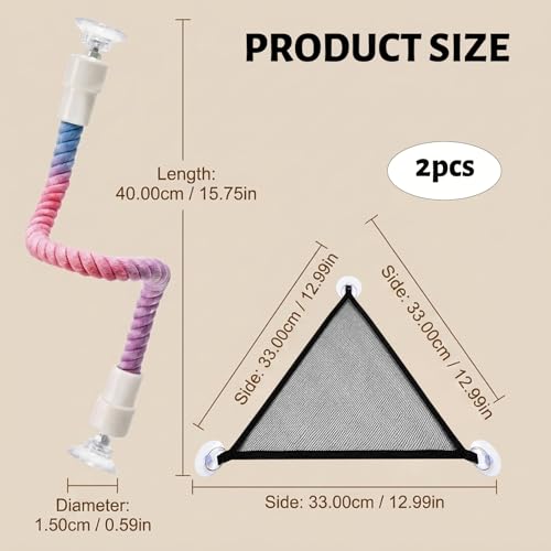 2PCS Snake Enrichment for Reptiles, Reptile Hammock, Two Piece Snake Hammock Set with Suction Cup and Small Size, Snake Hammock for Terrarium, Snake Enrichment with Cotton Rope and Suction Cup, Snake