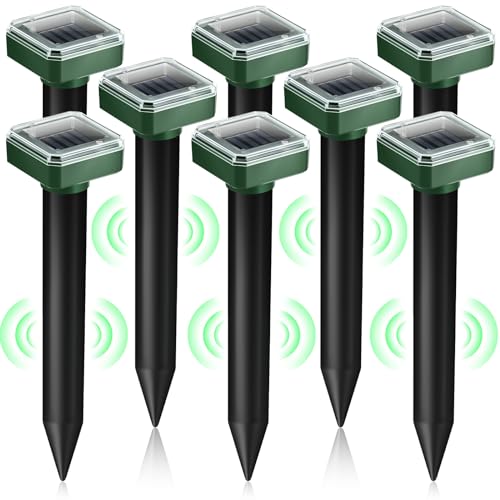 8 Pack Solar Mole Repellent Ultrasonic Gopher Vole Repellent Outdoor Mole Chaser Spike Stakes Snake Deterrent for Yard,Solar Rodent Repeller for Moles Gophers Groundhogs Chipmunks Lawn Garden Farm