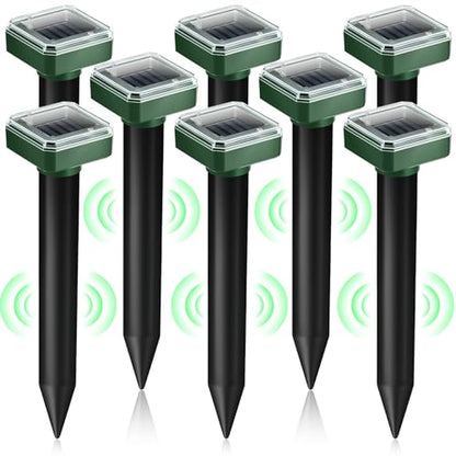 8 Pack Solar Mole Repellent Ultrasonic Gopher Vole Repellent Outdoor Mole Chaser Spike Stakes Snake Deterrent for Yard,Solar Rodent Repeller for Moles Gophers Groundhogs Chipmunks Lawn Garden Farm