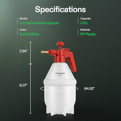 VIVOSUN 27oz Pump Sprayer, Handheld Garden Water Sprayer Bottle | with Adjustable Brass Nozzle, for Spraying Plants, Flowers, Weeds and Cleaning, Red - color: Red, size: 27oz