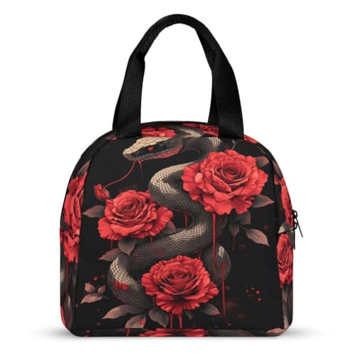 Snake And Rose Lunch Bag for Women Men | Insulated Lunch Box Leakproof Food Meal Containers Reusable Foldable 6L Capacity Lunch Tote Bags for Work Picnic Travel - color: Style 6