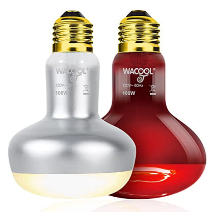 WACOOL 2Pack 100W Reptile Heat Lamp Day & Night Kit, Nature Simulated Basking Daylight & Nightlight Heat Lamp Bulbs for Reptiles & Amphibians, UVA Heat Lamp for Bearded Dragon Gecko Turtle Lizard - style: 100W-2 PACK