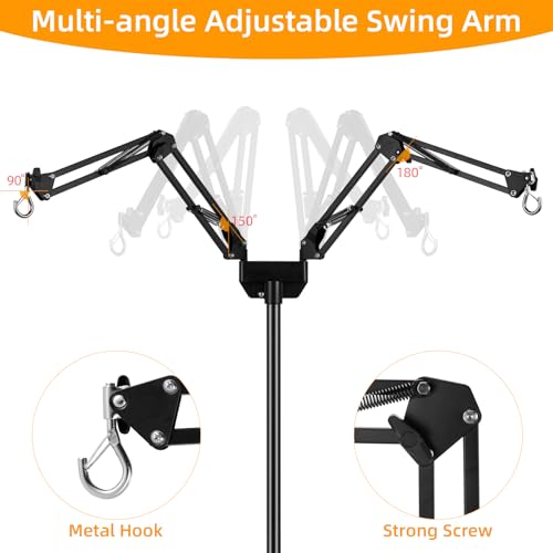Dual Reptile Heat Lamp Stand, Adjustable Reptile Light Stand | 15.7-74.3inch, with 360° Swing Arm and Anti-tip Clip, Lamp Holder for Terrarium, Amphibians Cage and Plants