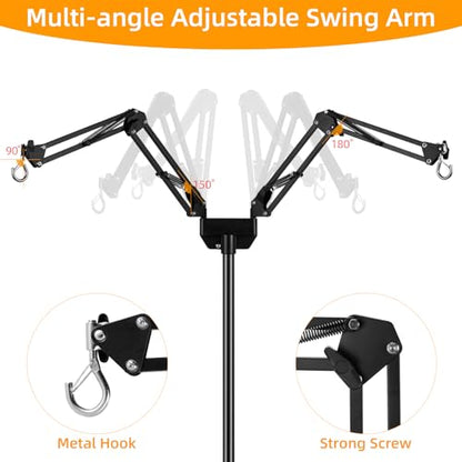 Dual Reptile Heat Lamp Stand, Adjustable Reptile Light Stand | 15.7-74.3inch, with 360° Swing Arm and Anti-tip Clip, Lamp Holder for Terrarium, Amphibians Cage and Plants