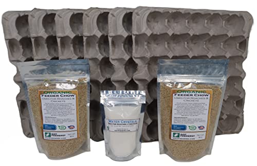 Dubia Roach Colony Starter Kit, 1Lb Organic Feeder Insect Gut Loading Chow, Water Crystals, 6 Egg Flats, for Breeding Insects, Cricket Alternative, for Bearded Dragons, Leopard Geckos, Reptiles