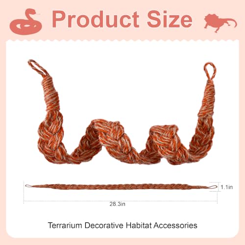 Snake Climbing Rope & Reptile Vines 27.5" Braided Hemp Toys for Terrarium Enrichment, Ball Python, Corn Snake, Crested Gecko & Hermit Crab Tank Accessories (Orange) - color: Orange