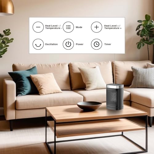 Space Heater, Portable PTC Ceramic Heater for Indoor Use, 1-12H Timer, Remote Control, 70° Oscillation, Overheat & Tip-Over Protection, Suitable for Office and Bedroom - size: 9.96''/70°Oscillation