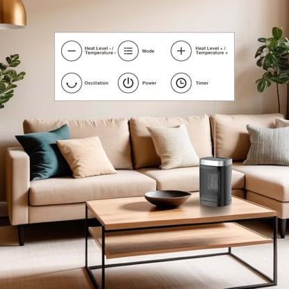 Space Heater, Portable PTC Ceramic Heater for Indoor Use, 1-12H Timer, Remote Control, 70° Oscillation, Overheat & Tip-Over Protection, Suitable for Office and Bedroom - size: 9.96''/70°Oscillation
