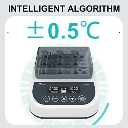 MDB100C Mini Dry Bath, 1.5ml x15 Programmable | Digital thermostatic block heater, heating & cooling, RT-15℃ to 100℃, 9 programs, timer,1.5ml block, for lab incubation - size: 1.5mlx15 ( Hot&Cold)
