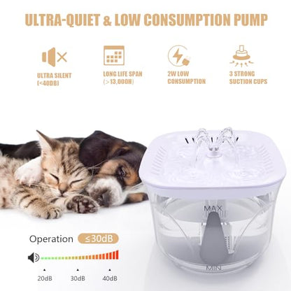 Cat Water Fountain, 2.4L/2.5QT Capacity, White | Ultra Silent Pet Drinking Fountain for Cats and Small Dogs, Indoor Water Fountain, with Replacement Filters
