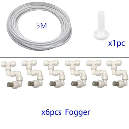 360 Adjustable Universal Spray Misting Nozzle Kit with 5M Hose for Garden Greenhouse Irrigation System Aquarium Reptile Humidity(5M 6Foggers White) - color: 5M 6Foggers White