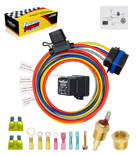 12V Electric Fan Wiring Kit Electric Fan Relay Kit with Thread-in Temperature Probe 185 On 175 Off, Electric Cooling Fan Thermostat Kit, 40 AMP Tinned Copper Waterproof Relay Kit for Cars - style: Tinned Copper Waterproof Relay Kit for Single Fan