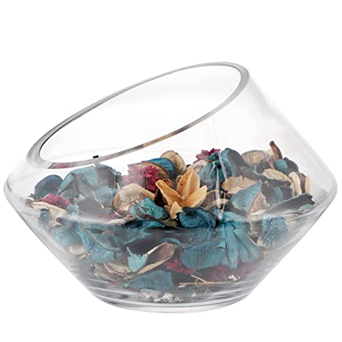 MDLUU Glass Bowl, 7.8" W x 5.5" H Geometric Terrarium, Candy Dish, for Succulent, Potpourri, Clear