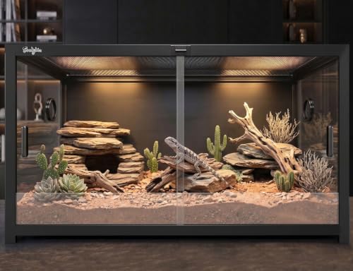 68 Gallon Reptile Tank, Reptile Enclosure Front Sliding Door | Stackable ventilation reptile terrariums Tank anti-escape locks and no-fingerprint handles maximizes UVB transmissionn - color: Black, size: 68 Gallon