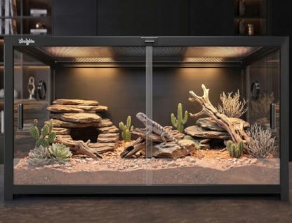 68 Gallon Reptile Tank, Reptile Enclosure Front Sliding Door | Stackable ventilation reptile terrariums Tank anti-escape locks and no-fingerprint handles maximizes UVB transmissionn - color: Black, size: 68 Gallon