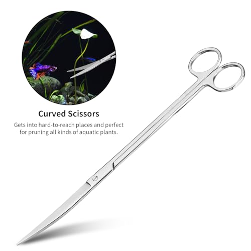 Ohtomber 4PCS Aquascape Tool Aquarium Kit with Tweezers Scissors Scraper | Rustproof Stianless Steel, Long Handle, For Trimming Scraping Reptile Feeding, Fit Aquariums Terrariums, Tank Maintenance Set