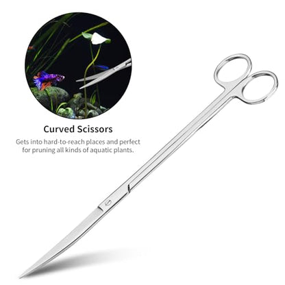 Ohtomber 4PCS Aquascape Tool Aquarium Kit with Tweezers Scissors Scraper | Rustproof Stianless Steel, Long Handle, For Trimming Scraping Reptile Feeding, Fit Aquariums Terrariums, Tank Maintenance Set