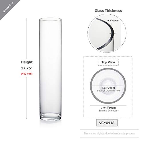 WGVI Quality Thick Weighted Tall Clear Cylinder Glass Vases, 4" W x 18" H, Flower Arrangement Floating Candle Holders Wedding Centerpieces Event Floral Container Artistic Display Home Decor, 1 Piece - size: 4"x18"H