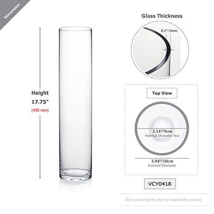 WGVI Quality Thick Weighted Tall Clear Cylinder Glass Vases, 4" W x 18" H, Flower Arrangement Floating Candle Holders Wedding Centerpieces Event Floral Container Artistic Display Home Decor, 1 Piece - size: 4"x18"H