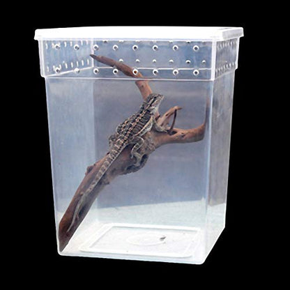 OMEM Portable Reptile Terrarium Habitat for Mini Pet Houses Breathable Holes Stackable Container (Extra H) - size: 1PCS-Clear-Extra H