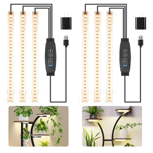 8.6'' LED Grow Light Strips, Full Spectrum 3500K Grow Lights for Indoor Plants, 3 Head with 3/9/12H Timer, 10 Dimmable Levels, Suitable for Seedling, Succulent, Plant Shelf and Greenhouse, 2-Pack - color: 3 Head 2 Pack